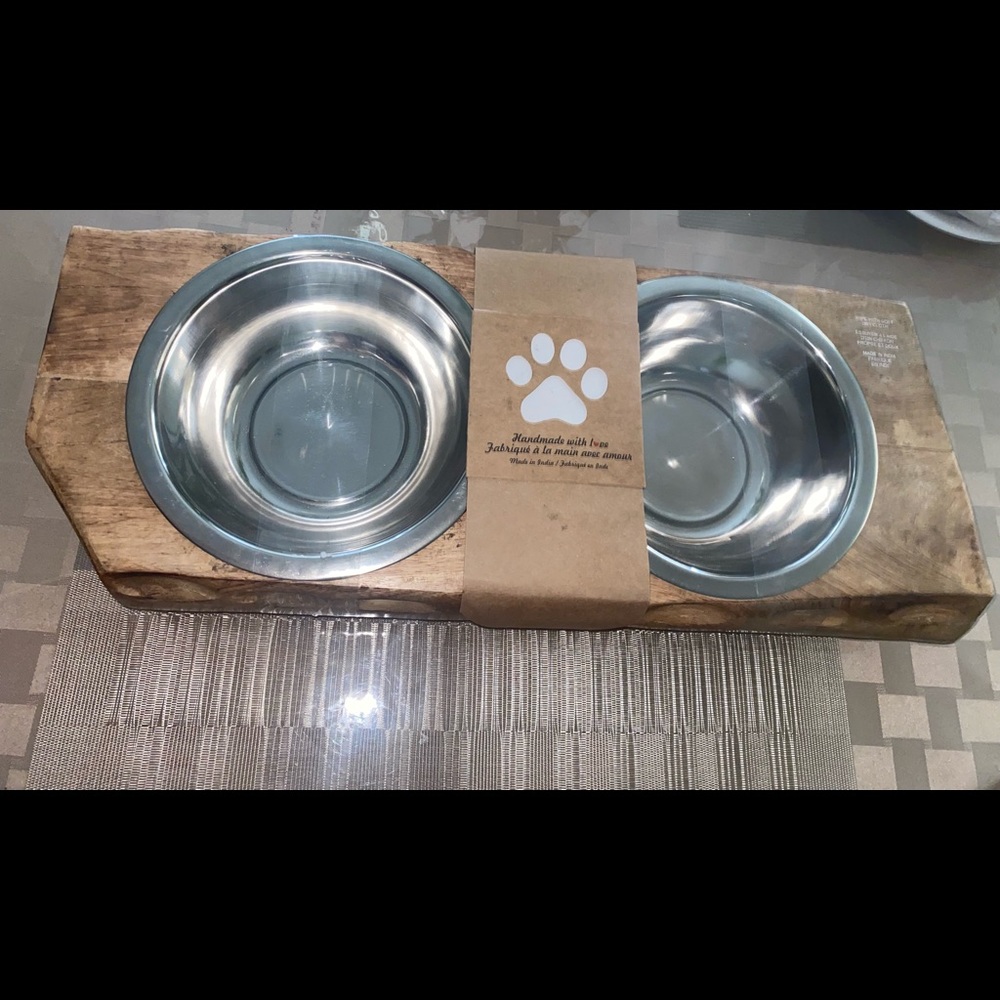 Brand New Wooden Stainless Steel Dog Bowls